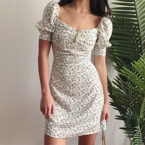 Floral Puff Sleeve Mini Dress in white